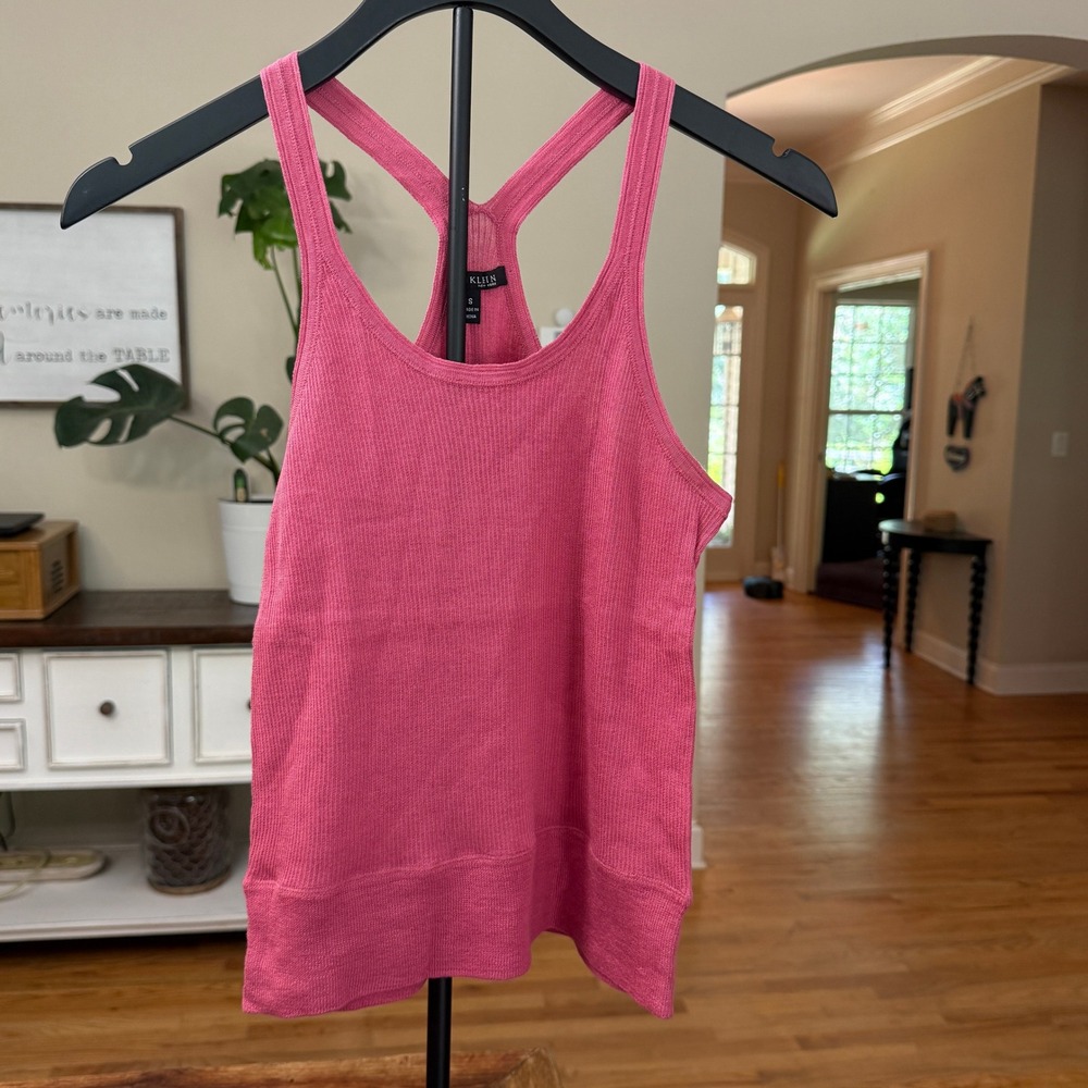 Anne Klein New York Pink Ribbed Knit Racerback Tank Top 100% Cotton Small